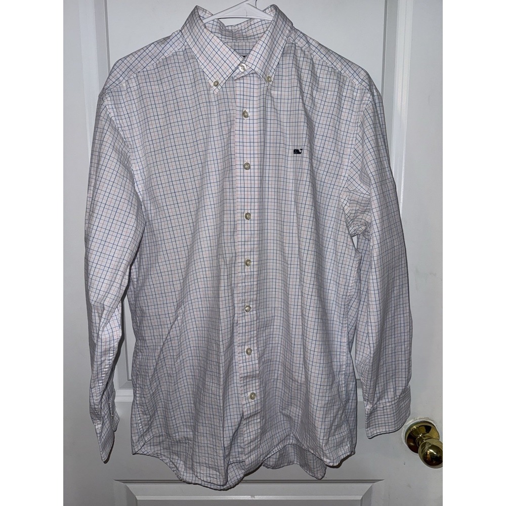 Vineyard Vines‎ Men's Button Up Whale Shirt Size Medium White/Blue Plaid